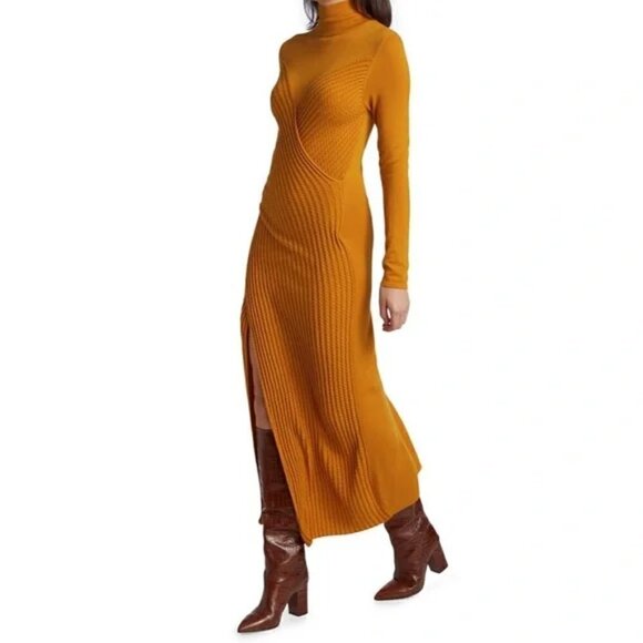 New AMUR Leticia Cable Rib Knit Orange Midi Dress NWT Small - Picture 6 of 17